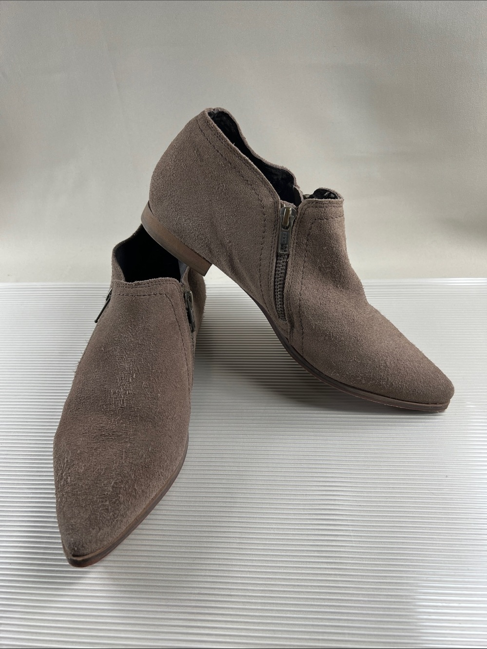 Free People Taupe Suede Women’s Ankle Booties with Dual Side Zip - Size 40
